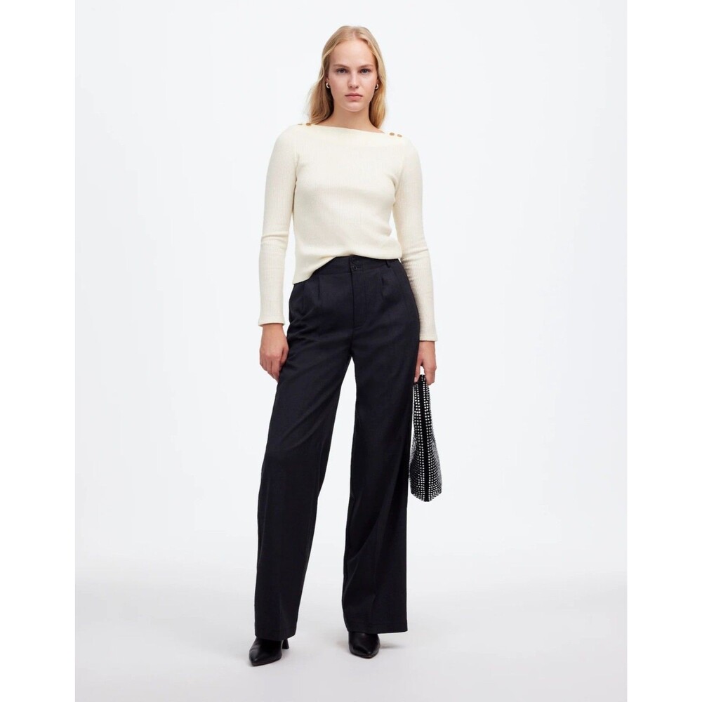 MADEWELL Boatneck Long-Sleeve Tee XXS Antique Cream Ribbed Knit NWT B49